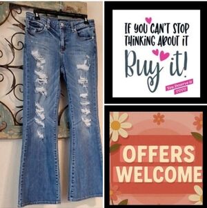 Just USA Light Blue Distressed Flare Jeans. Excellent Condition NWOT Size 9